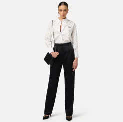 Elisabetta Franchi Shirts And Blouses|Printed poplin shirt with logo label White/Black