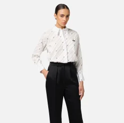 Elisabetta Franchi Shirts And Blouses|Printed poplin shirt with logo label White/Black