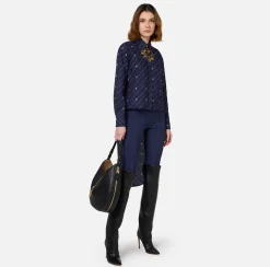 Elisabetta Franchi Shirts And Blouses|Printed poplin shirt with asymmetric hemline Navy/Cream