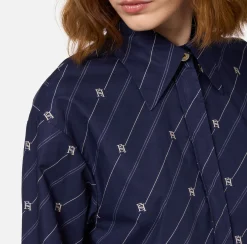 Elisabetta Franchi Shirts And Blouses|Printed poplin shirt with asymmetric hemline Navy/Cream