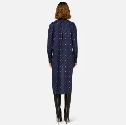 Elisabetta Franchi Shirts And Blouses|Printed poplin shirt with asymmetric hemline Navy/Cream
