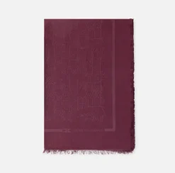 Elisabetta Franchi Scarves|Rectangular viscose jacquard pashmina scarf with logo lettering RougeNoir