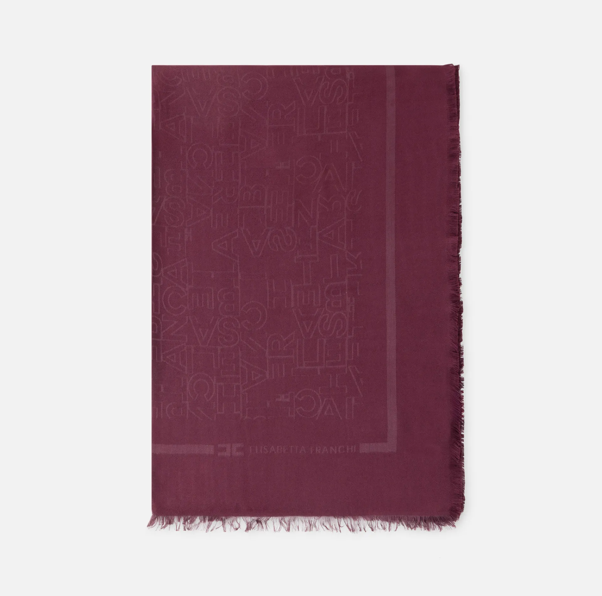 Elisabetta Franchi Scarves|Rectangular viscose jacquard pashmina scarf with logo lettering RougeNoir