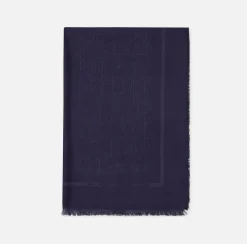 Elisabetta Franchi Scarves|Rectangular viscose jacquard pashmina scarf with logo lettering Navy