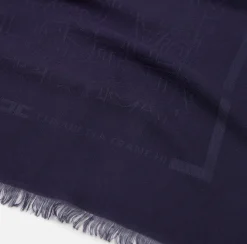 Elisabetta Franchi Scarves|Rectangular viscose jacquard pashmina scarf with logo lettering Navy