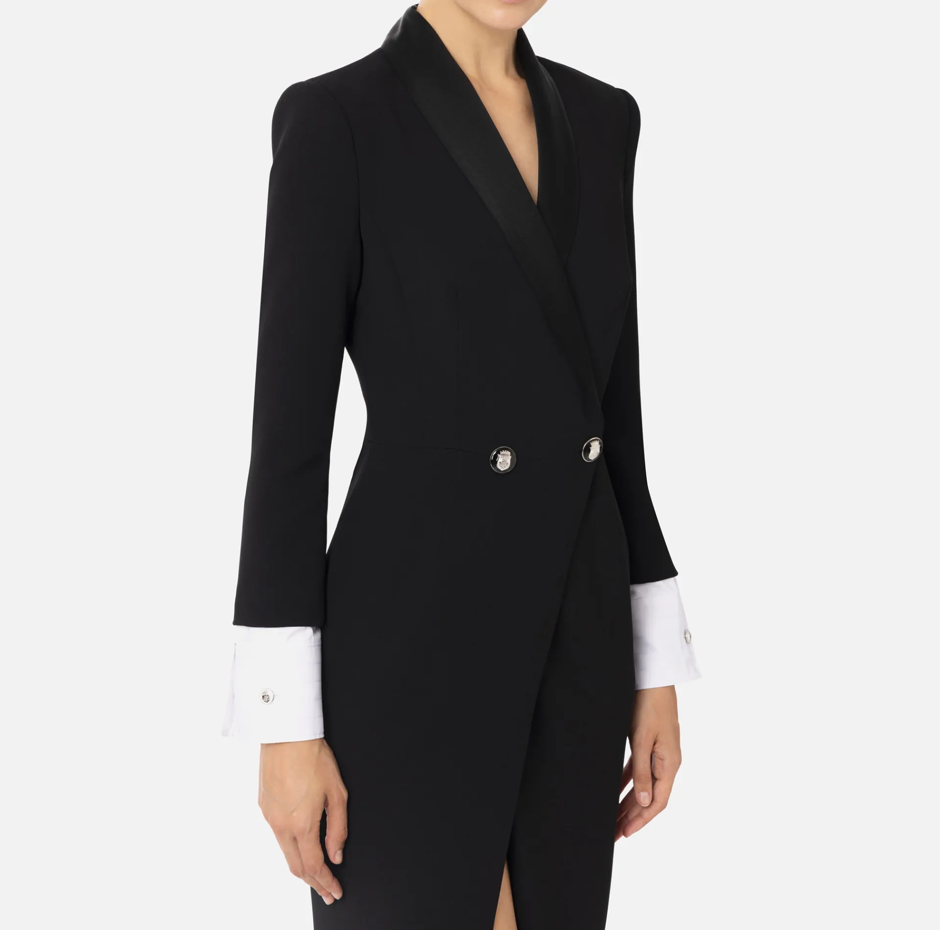 Elisabetta Franchi Red Carpet Dresses|Red Carpet|Red carpet crêpe dress with satin lapels Black
