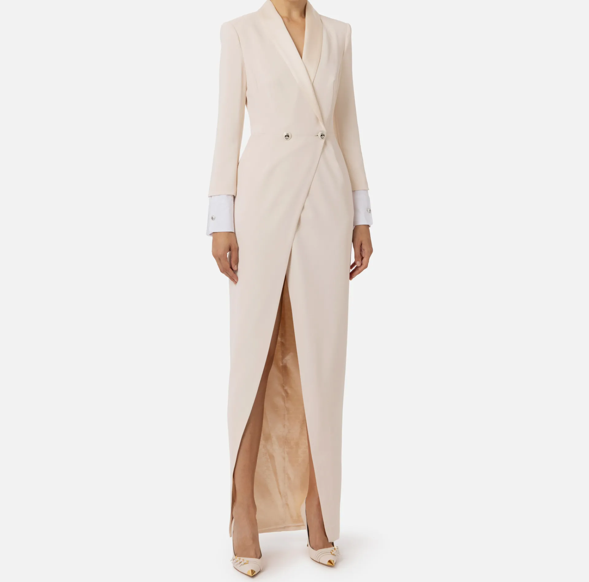 Elisabetta Franchi Red Carpet Dresses|Red Carpet|Red carpet crêpe dress with satin lapels Butter