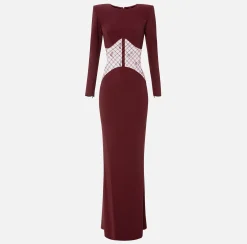 Elisabetta Franchi Red Carpet Dresses|Red Carpet|Red carpet dress in crêpe fabric with flocked tulle insert RougeNoir