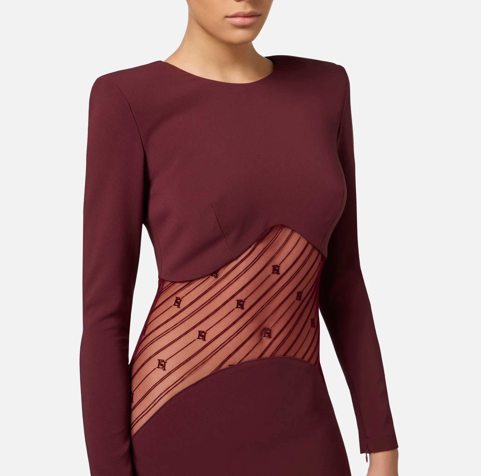 Elisabetta Franchi Red Carpet Dresses|Red Carpet|Red carpet dress in crêpe fabric with flocked tulle insert RougeNoir