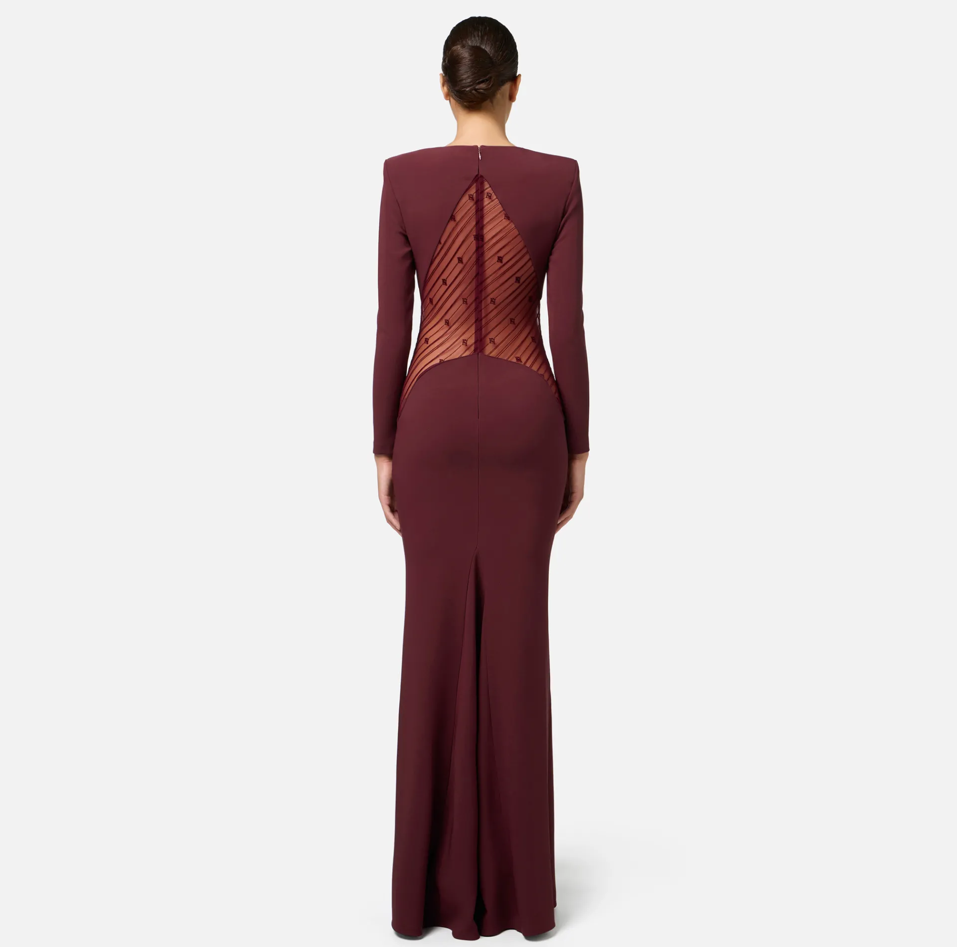 Elisabetta Franchi Red Carpet Dresses|Red Carpet|Red carpet dress in crêpe fabric with flocked tulle insert RougeNoir