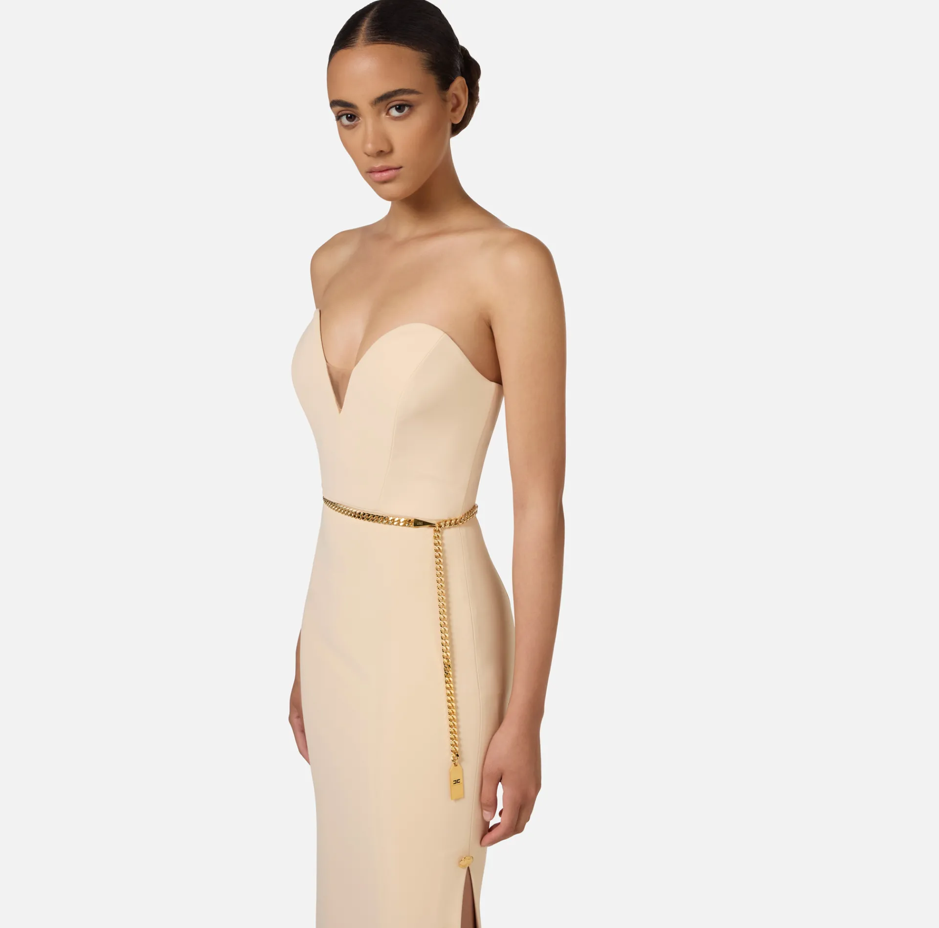 Elisabetta Franchi Red Carpet Dresses|Red Carpet|Red carpet dress in crêpe fabric with bustier neckline Cream