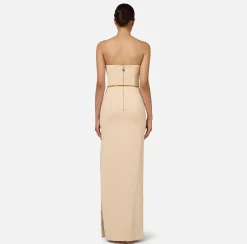 Elisabetta Franchi Red Carpet Dresses|Red Carpet|Red carpet dress in crêpe fabric with bustier neckline Cream