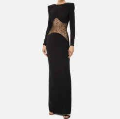 Elisabetta Franchi Red Carpet Dresses|Red Carpet|Red carpet dress in crêpe fabric with flocked tulle insert Black