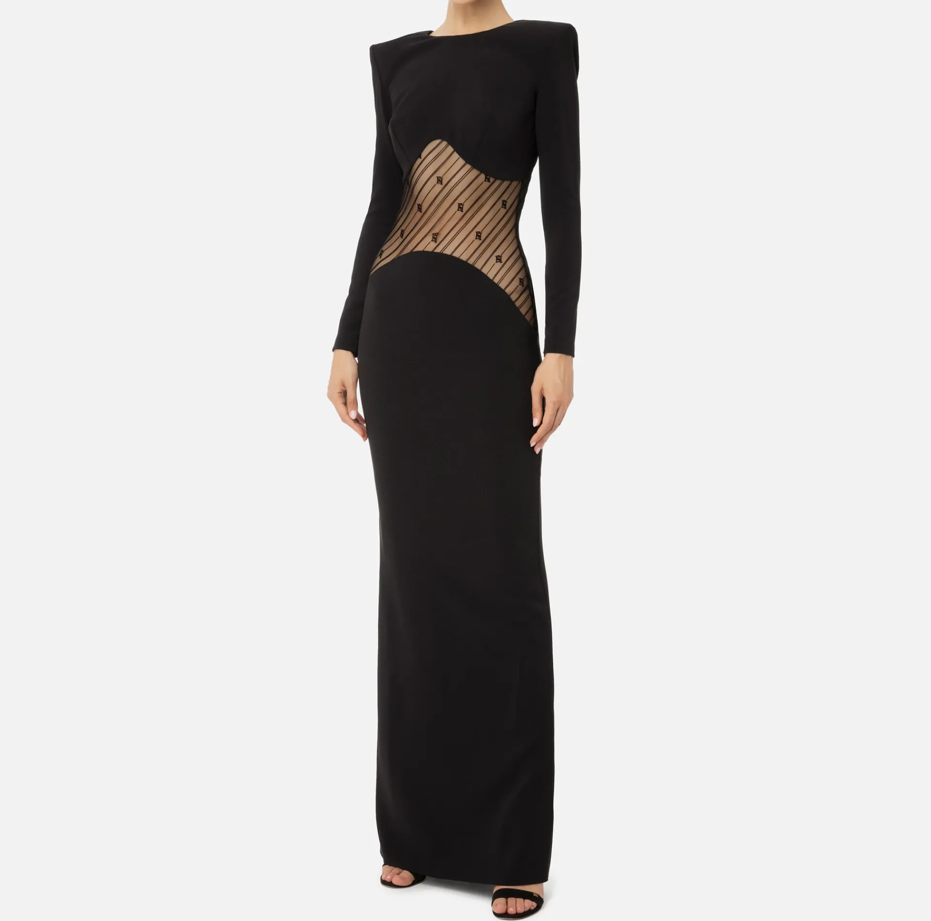Elisabetta Franchi Red Carpet Dresses|Red Carpet|Red carpet dress in crêpe fabric with flocked tulle insert Black