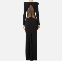 Elisabetta Franchi Red Carpet Dresses|Red Carpet|Red carpet dress in crêpe fabric with flocked tulle insert Black