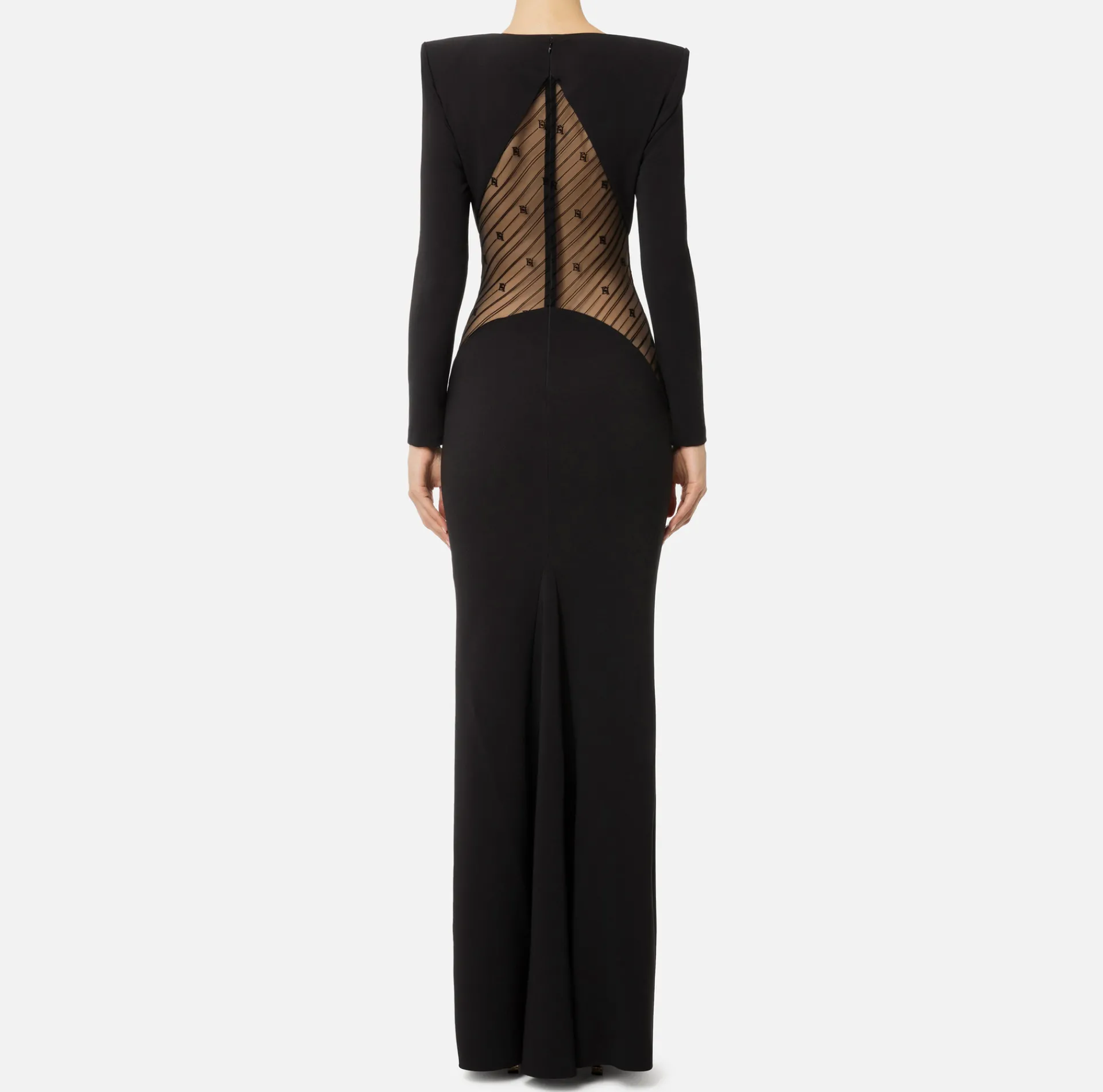 Elisabetta Franchi Red Carpet Dresses|Red Carpet|Red carpet dress in crêpe fabric with flocked tulle insert Black