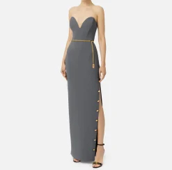 Elisabetta Franchi Red Carpet Dresses|Red Carpet|Red carpet dress in crêpe fabric with bustier neckline Steel