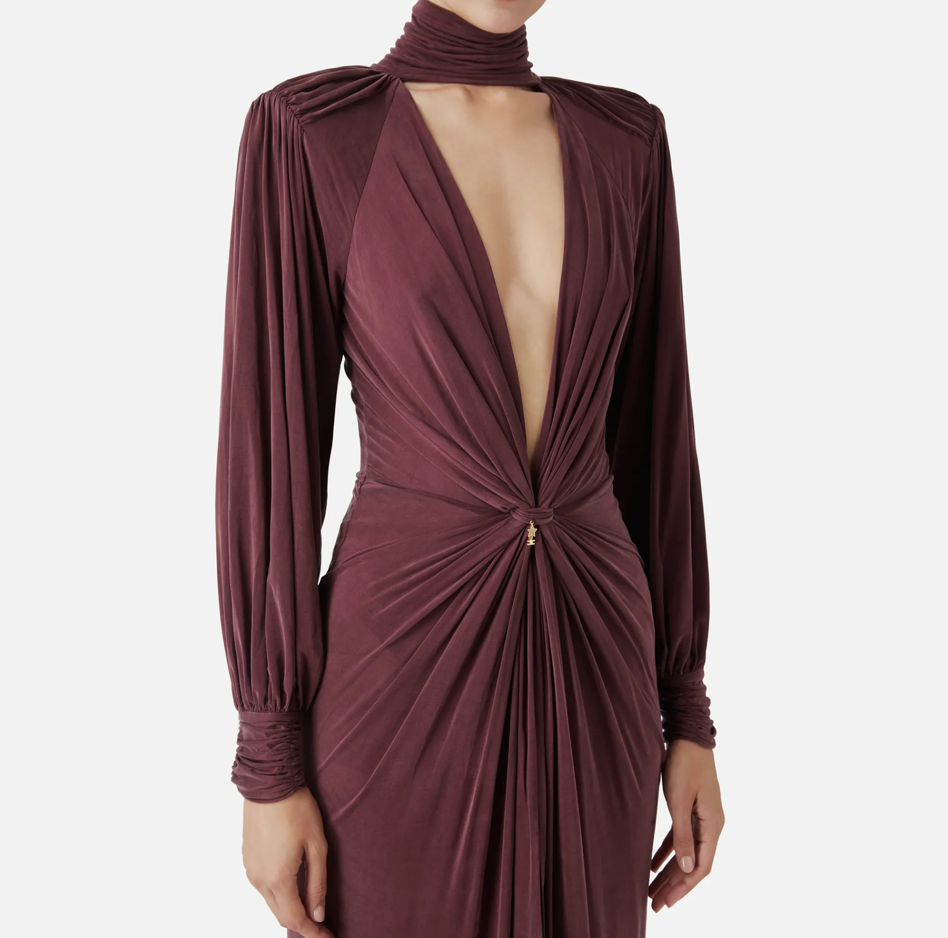 Elisabetta Franchi Red Carpet Dresses|Red Carpet|Red Carpet dress in cupro jersey with knot RougeNoir