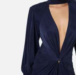 Elisabetta Franchi Red Carpet Dresses|Red Carpet|Red Carpet dress in cupro jersey with knot Navy