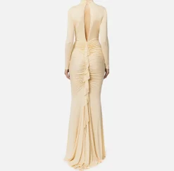 Elisabetta Franchi Red Carpet Dresses|Red Carpet|Red carpet dress in draped jersey with necklace Cream