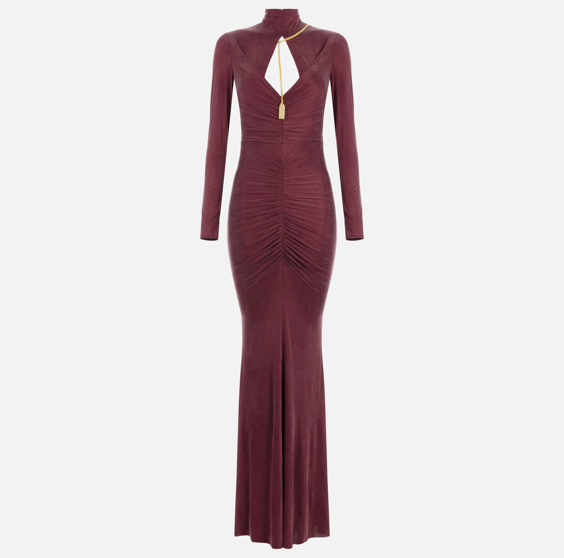 Elisabetta Franchi Red Carpet Dresses|Red Carpet|Red carpet dress in draped jersey with necklace RougeNoir