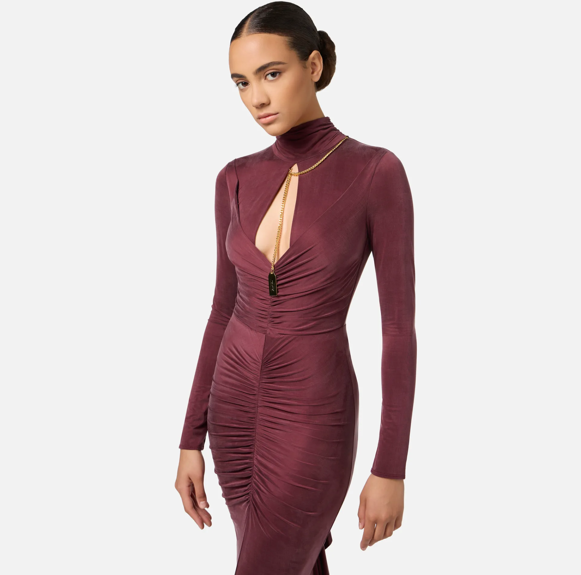 Elisabetta Franchi Red Carpet Dresses|Red Carpet|Red carpet dress in draped jersey with necklace RougeNoir
