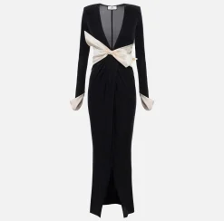 Elisabetta Franchi Red Carpet Dresses|Red Carpet|Red carpet dress in draped jersey with sash belt Black/Butter