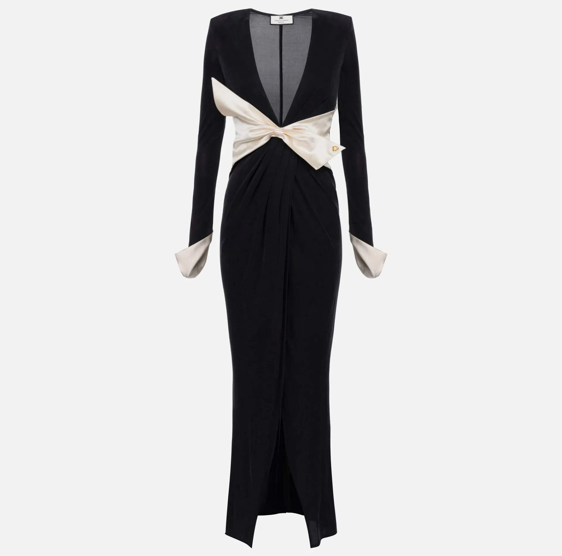 Elisabetta Franchi Red Carpet Dresses|Red Carpet|Red carpet dress in draped jersey with sash belt Black/Butter
