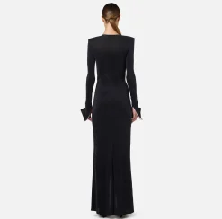 Elisabetta Franchi Red Carpet Dresses|Red Carpet|Red carpet dress in draped jersey with sash belt Black/Butter