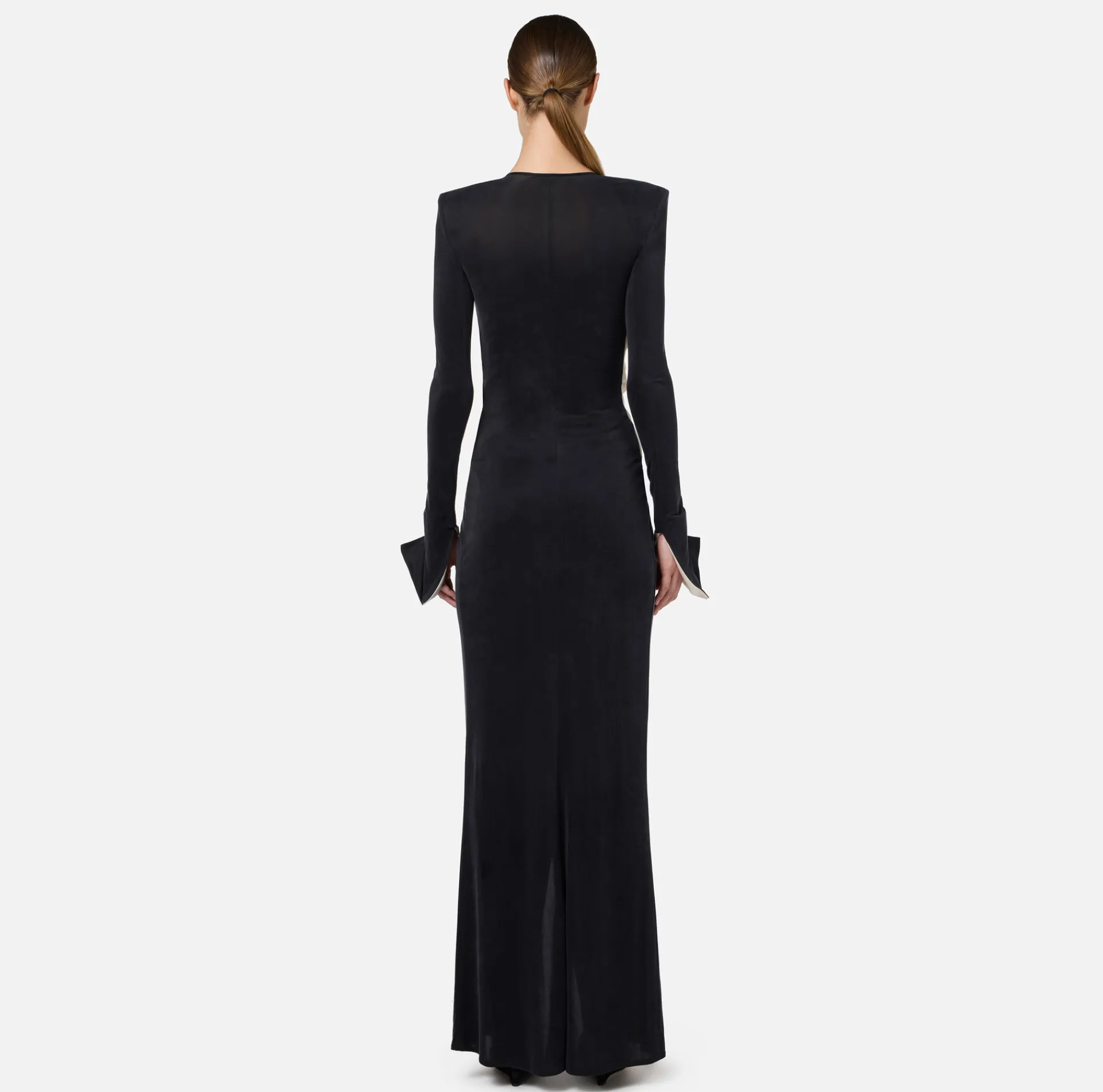 Elisabetta Franchi Red Carpet Dresses|Red Carpet|Red carpet dress in draped jersey with sash belt Black/Butter