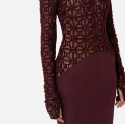 Elisabetta Franchi Red Carpet Dresses|Red Carpet|Red carpet dress in embroidered flock tulle fabric RougeNoir