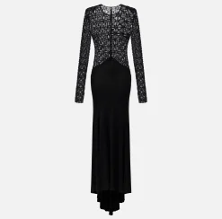 Elisabetta Franchi Red Carpet Dresses|Red Carpet|Red carpet dress in embroidered flock tulle fabric Black