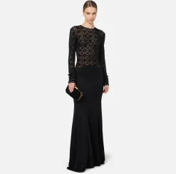 Elisabetta Franchi Red Carpet Dresses|Red Carpet|Red carpet dress in embroidered flock tulle fabric Black