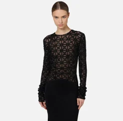 Elisabetta Franchi Red Carpet Dresses|Red Carpet|Red carpet dress in embroidered flock tulle fabric Black