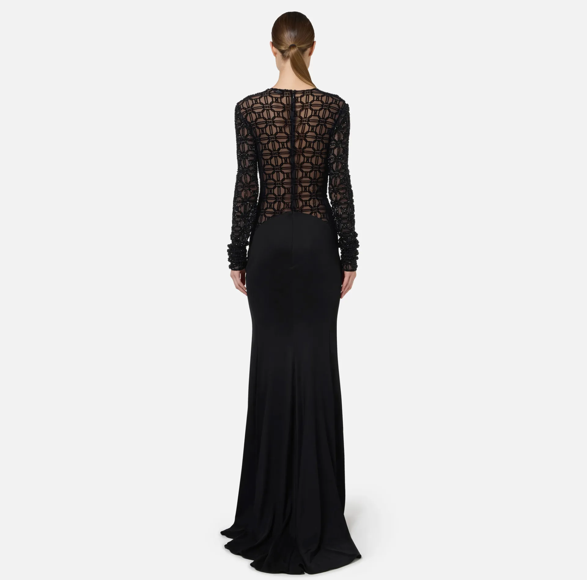 Elisabetta Franchi Red Carpet Dresses|Red Carpet|Red carpet dress in embroidered flock tulle fabric Black