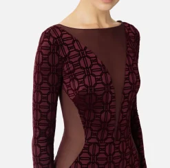 Elisabetta Franchi Red Carpet Dresses|Red Carpet|Red carpet dress in flock Lycra and tulle fabric RougeNoir