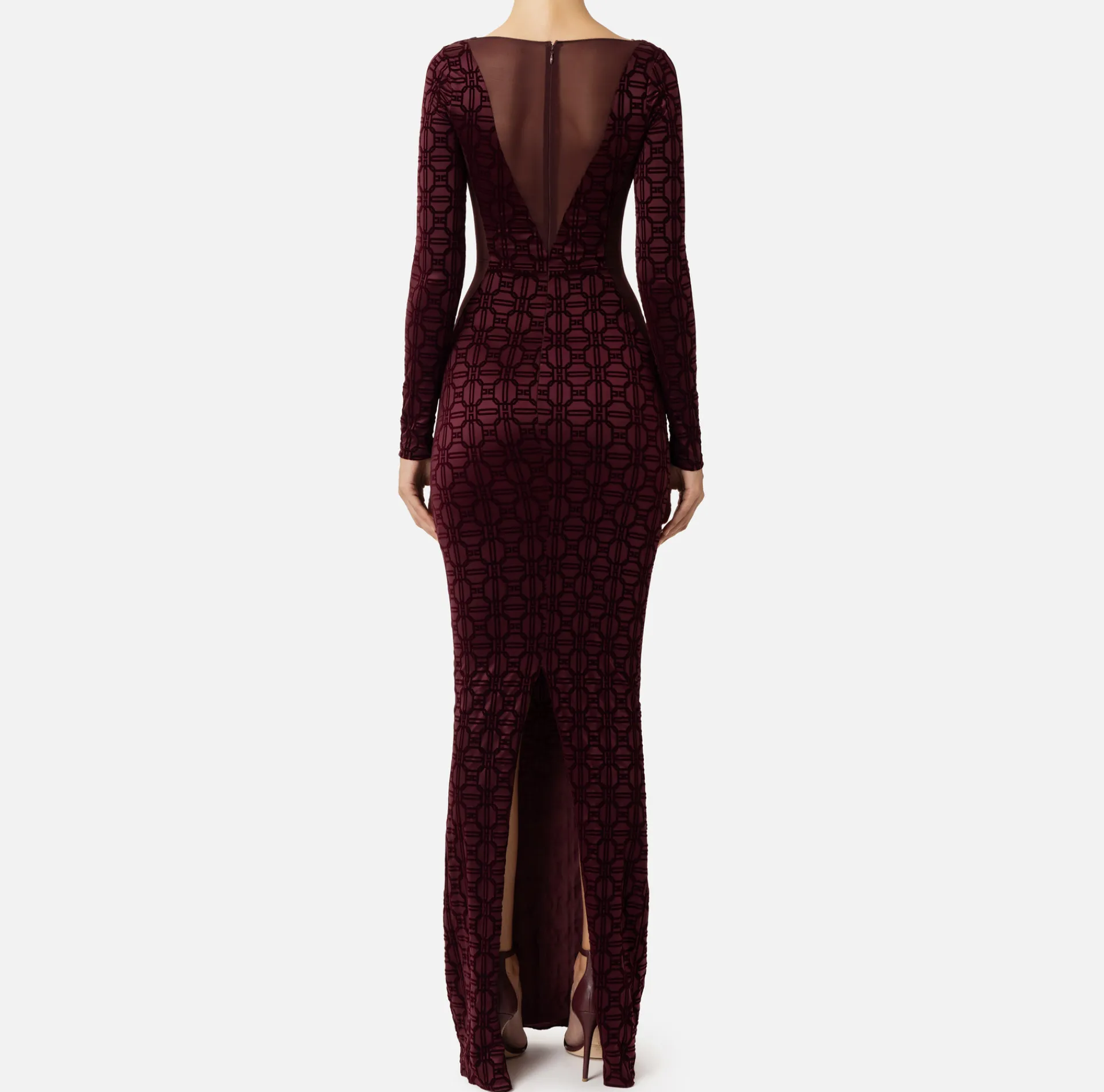 Elisabetta Franchi Red Carpet Dresses|Red Carpet|Red carpet dress in flock Lycra and tulle fabric RougeNoir