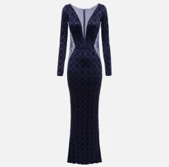 Elisabetta Franchi Red Carpet Dresses|Red Carpet|Red carpet dress in flock Lycra and tulle fabric Navy