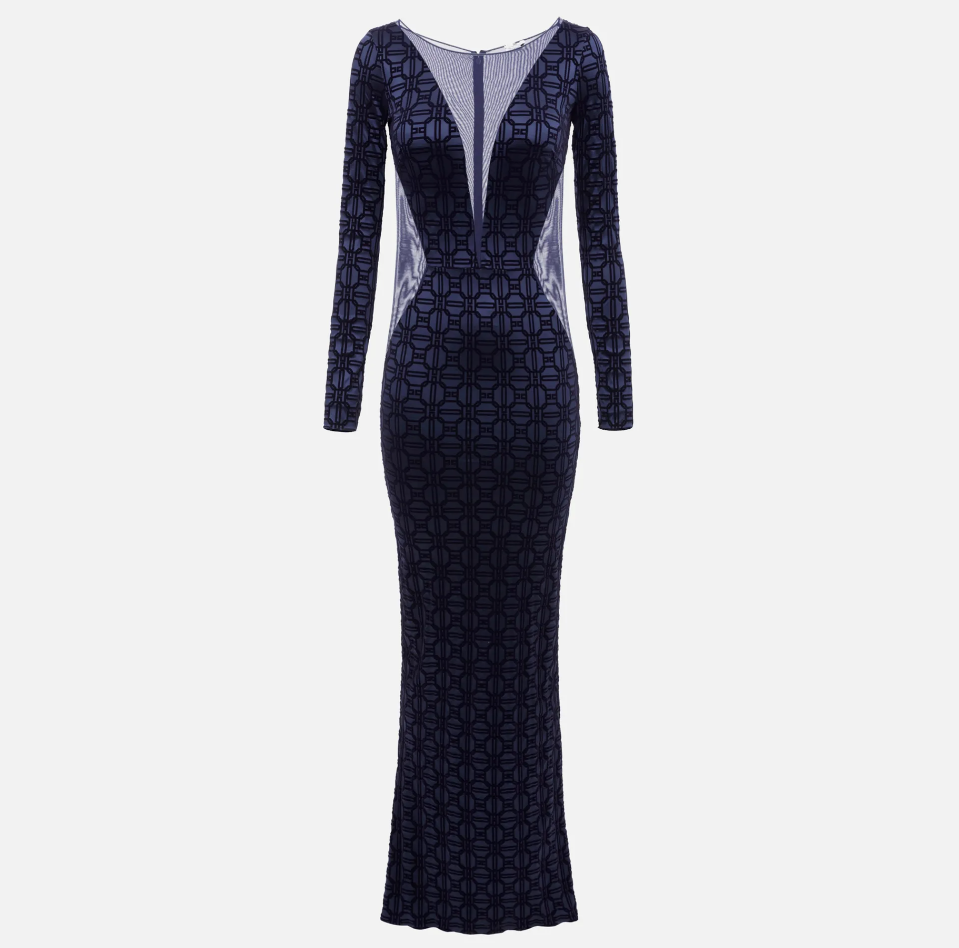 Elisabetta Franchi Red Carpet Dresses|Red Carpet|Red carpet dress in flock Lycra and tulle fabric Navy