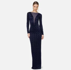 Elisabetta Franchi Red Carpet Dresses|Red Carpet|Red carpet dress in flock Lycra and tulle fabric Navy