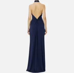 Elisabetta Franchi Dresses|Red Carpet Dresses|Red carpet dress in jersey with draping and logo plaque Navy