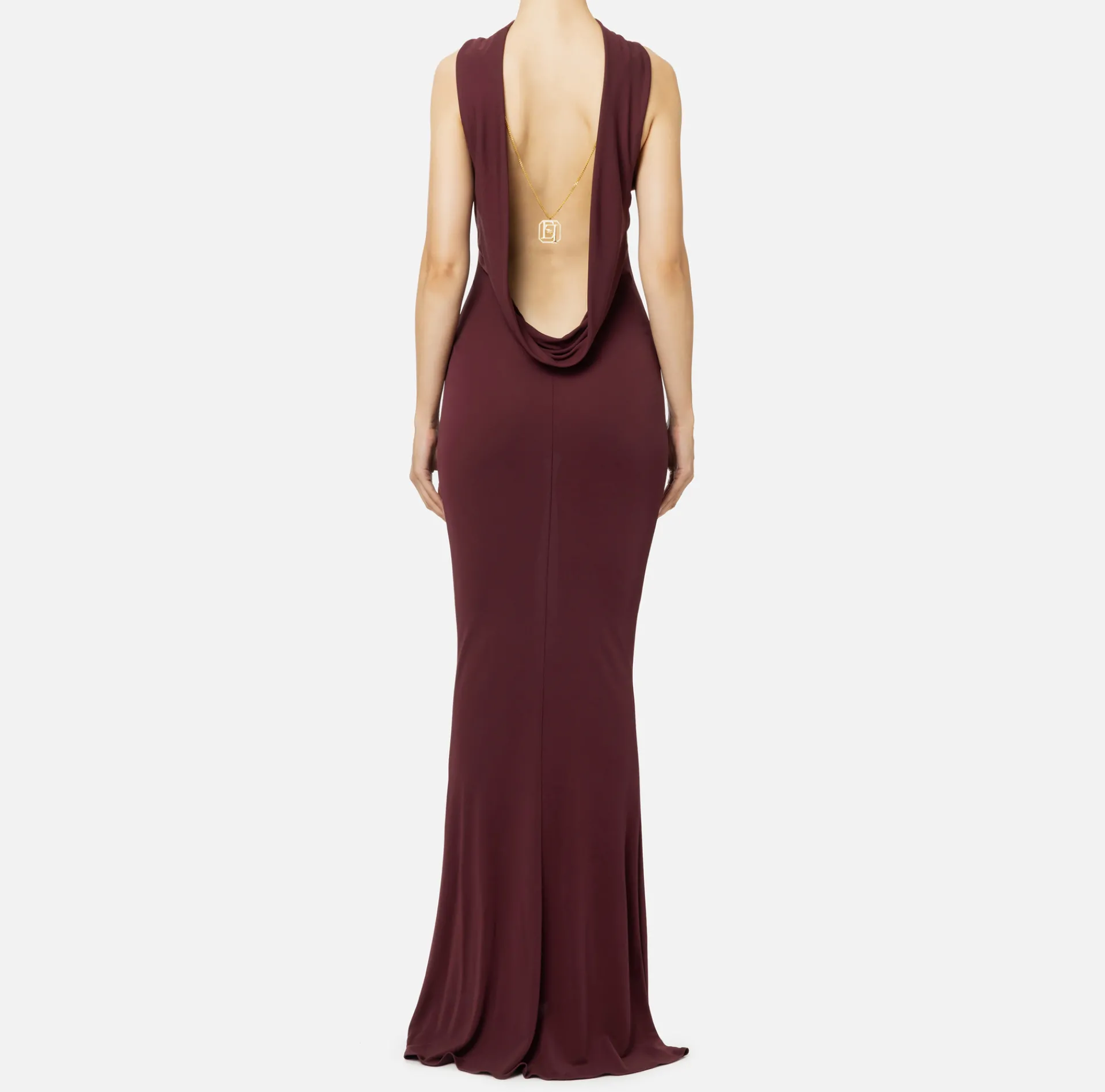 Elisabetta Franchi Red Carpet Dresses|Red Carpet|Red carpet dress in jersey with necklace on the back RougeNoir