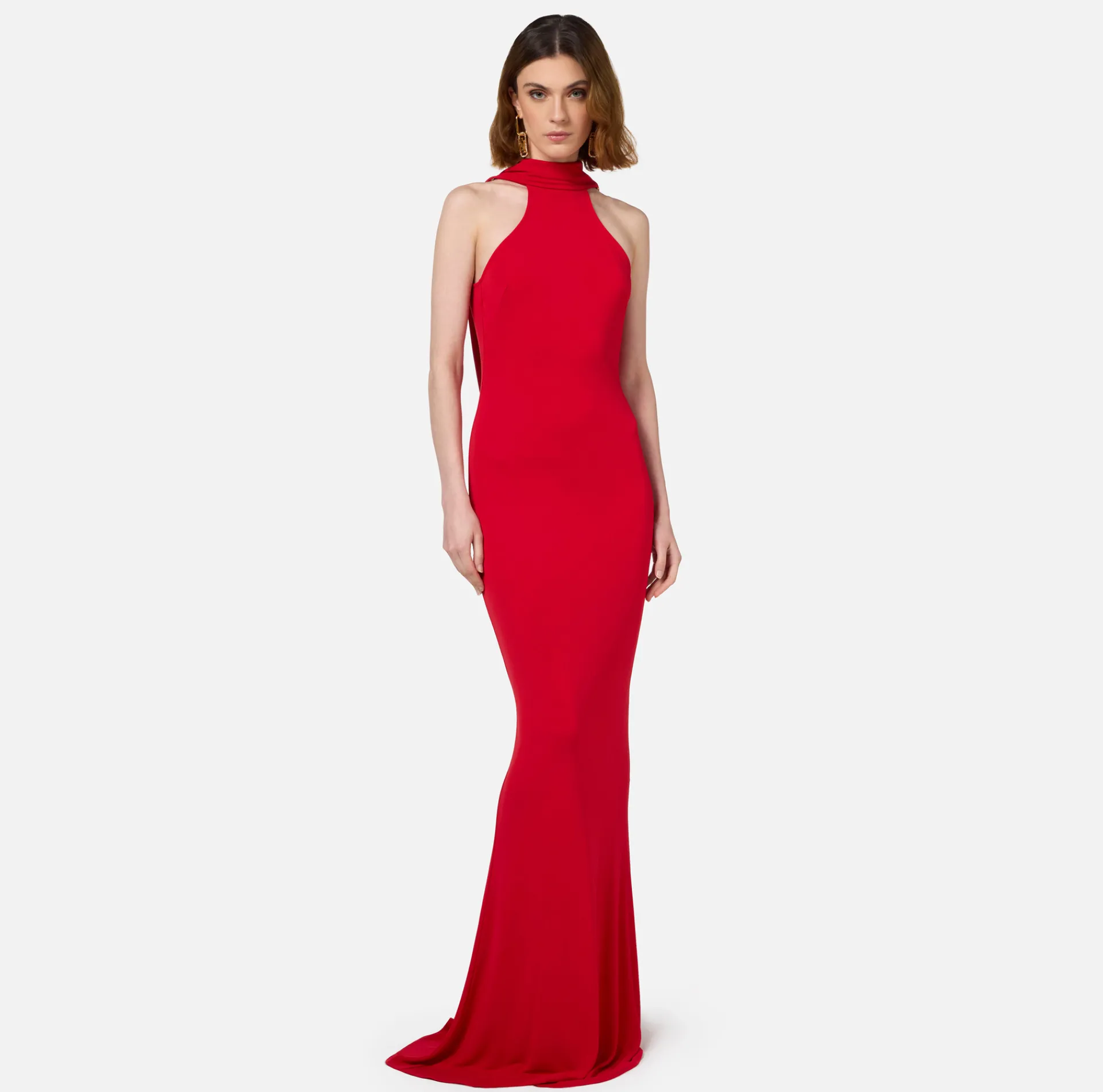 Elisabetta Franchi Red Carpet Dresses|Red Carpet|Red carpet dress in jersey with necklace on the back RedPassion