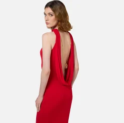 Elisabetta Franchi Red Carpet Dresses|Red Carpet|Red carpet dress in jersey with necklace on the back RedPassion