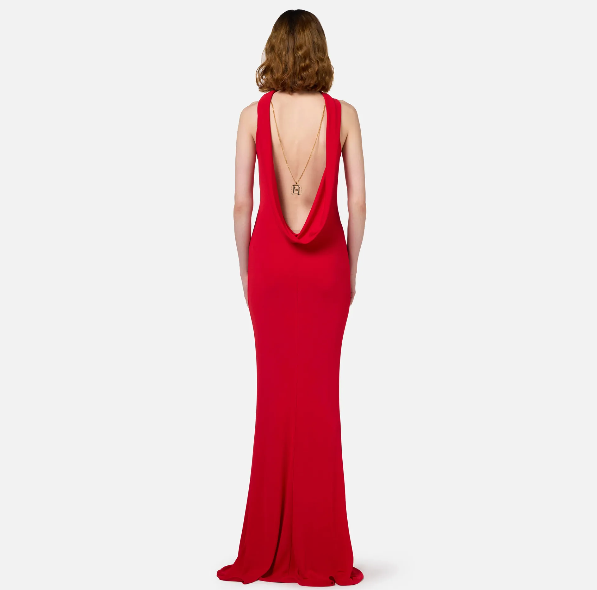 Elisabetta Franchi Red Carpet Dresses|Red Carpet|Red carpet dress in jersey with necklace on the back RedPassion