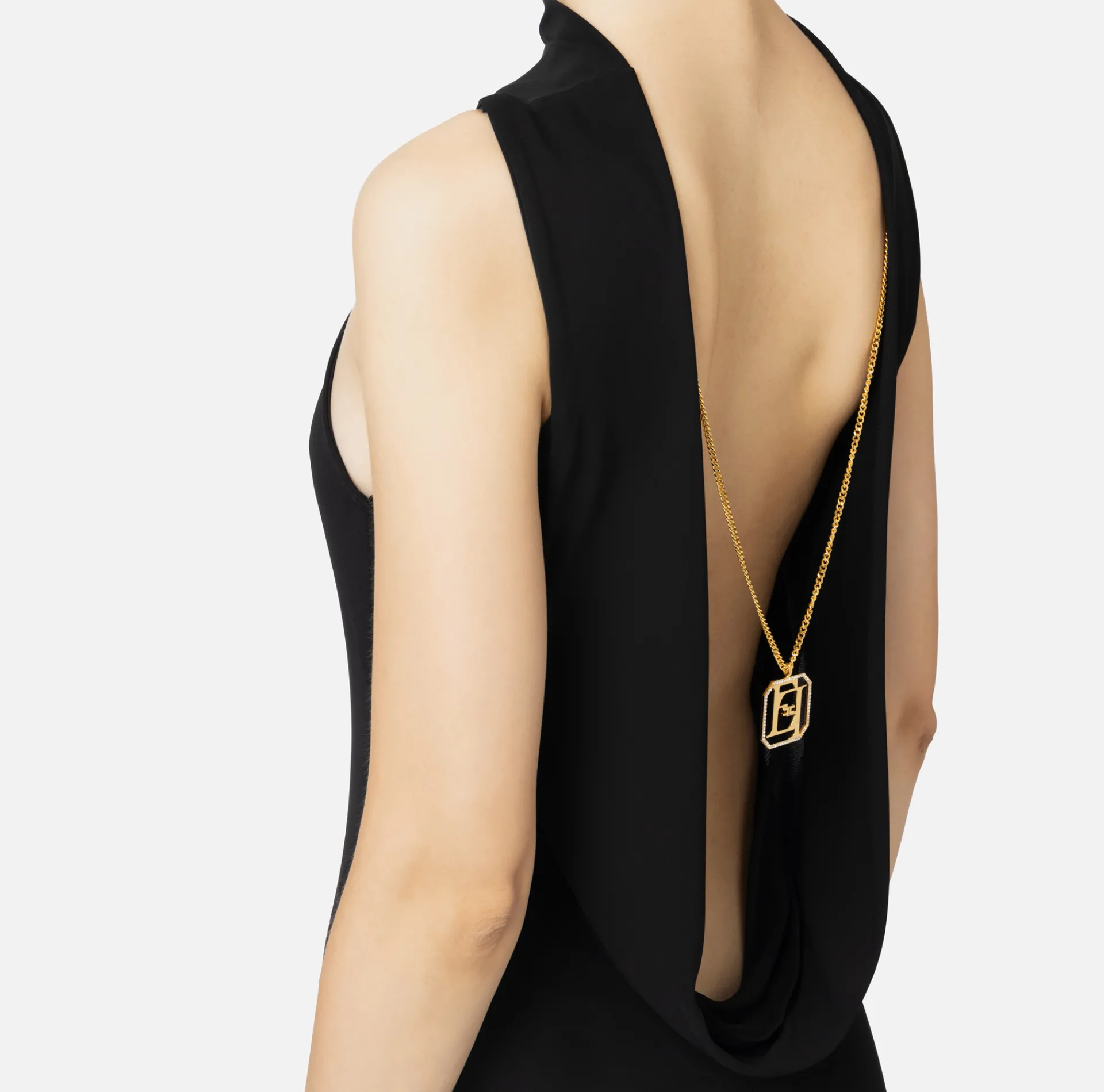 Elisabetta Franchi Red Carpet Dresses|Red Carpet|Red carpet dress in jersey with necklace on the back Black