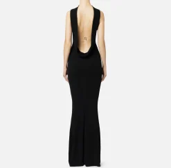 Elisabetta Franchi Red Carpet Dresses|Red Carpet|Red carpet dress in jersey with necklace on the back Black