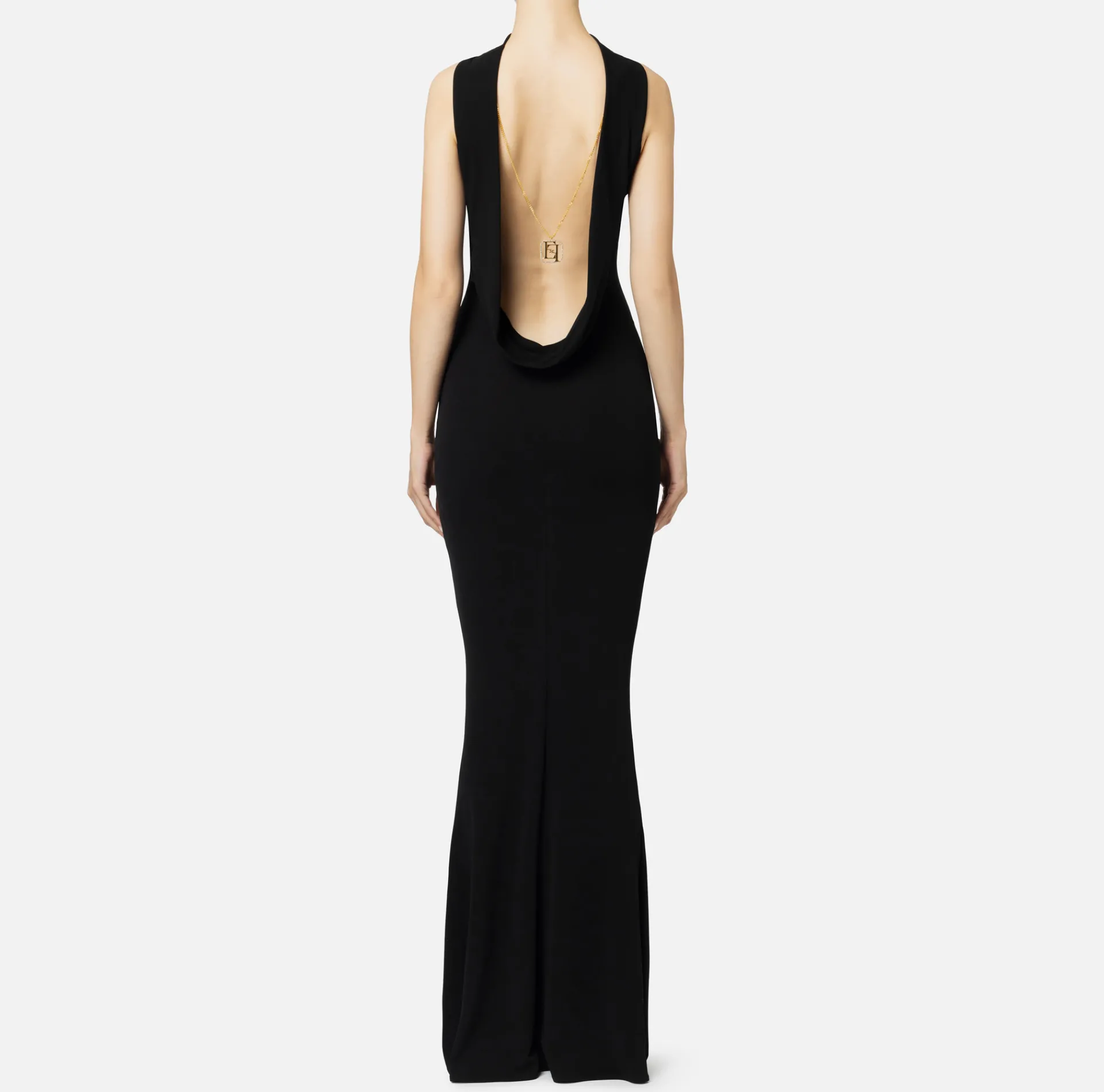 Elisabetta Franchi Red Carpet Dresses|Red Carpet|Red carpet dress in jersey with necklace on the back Black