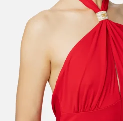 Elisabetta Franchi Dresses|Red Carpet Dresses|Red carpet dress in jersey with draping and logo plaque RedPassion