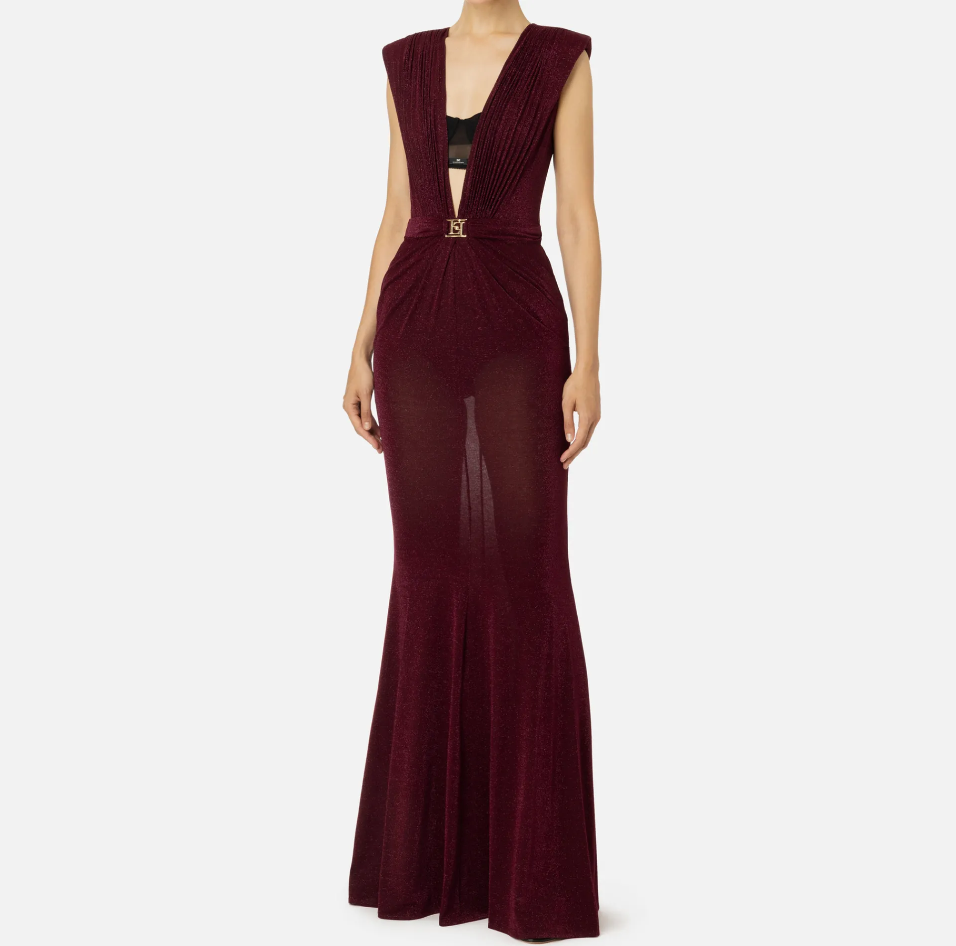 Elisabetta Franchi Red Carpet Dresses|Red Carpet|Red carpet dress in lurex jersey with bra RougeNoir/Black